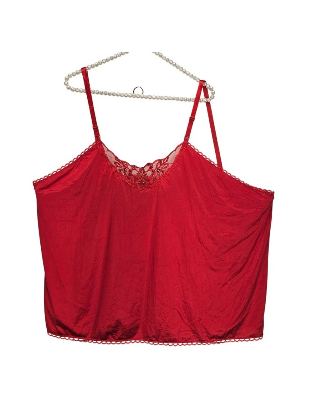 Red Lace-Trim Plus-Size Camisole Adjustable Straps Sheer Embroidered Perfectform